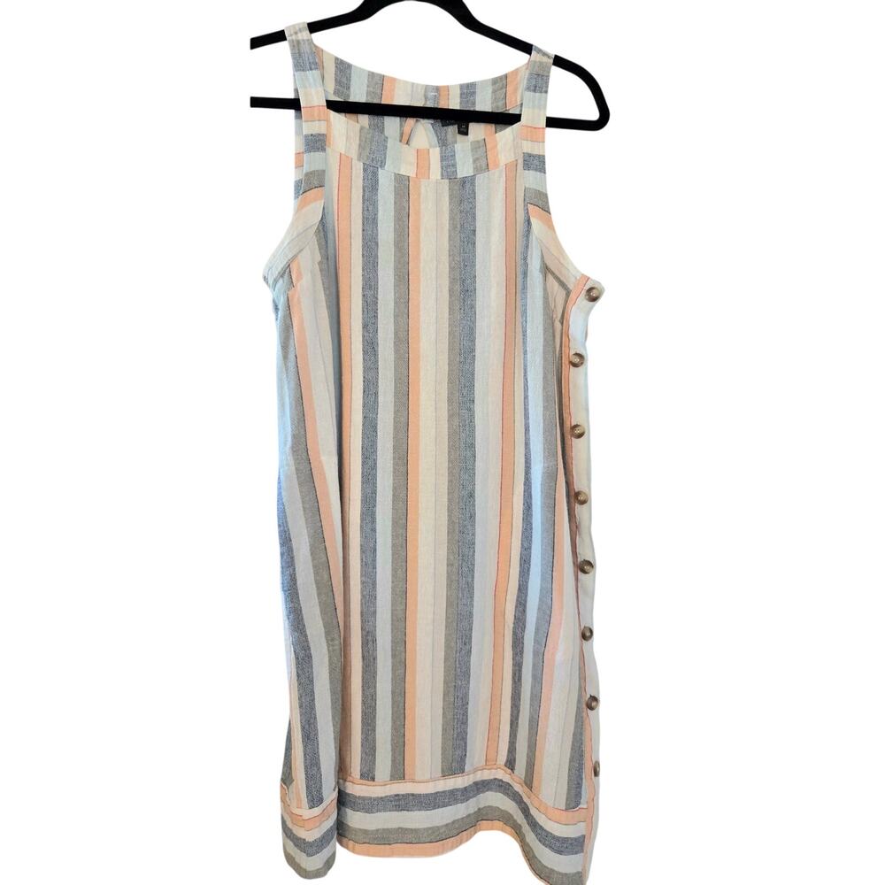 For Cynthia Pastel Striped Linen Blend Sleeveless Dress - Size Medium Pockets